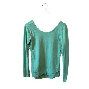 Zella Striped Teal Lightweight Scoop Neck Low Back Thumbholes Long Sleeve Top M